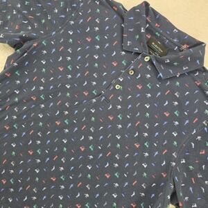 BUGATCHI OoohCotton Tech Golf Polo Shirt Mens Large Navy‎ Blue 8 Way Stretch